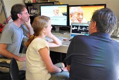 Editor Tal Skloot and Assistant Asali Echols prepare a draft of Taking the Long View with fimmaker George Csicsery in July 2010.
